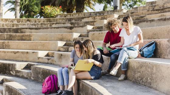 studenter sittende i utendørs amfi