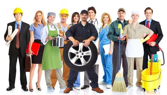 Arbeidere i ulike yrkesantrekk.
