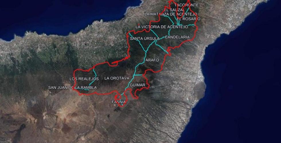 Oversiktskart berørt område skogbrann Tenerife.