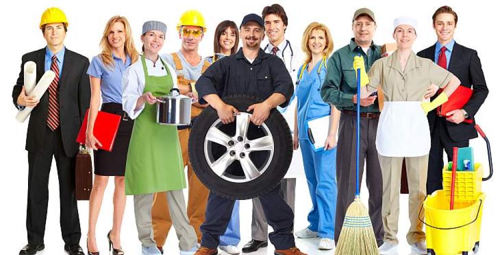 Arbeidere i ulike yrkesantrekk.